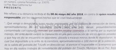 Con sólo "observar" Profepa determina que tierra removida de El Triunfo está contaminada