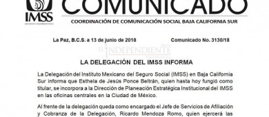 Destituyen a Esthela Ponce de la delegación del IMSS BCS