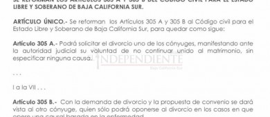 Entró en vigor en todo BCS el “divorcio exprés”