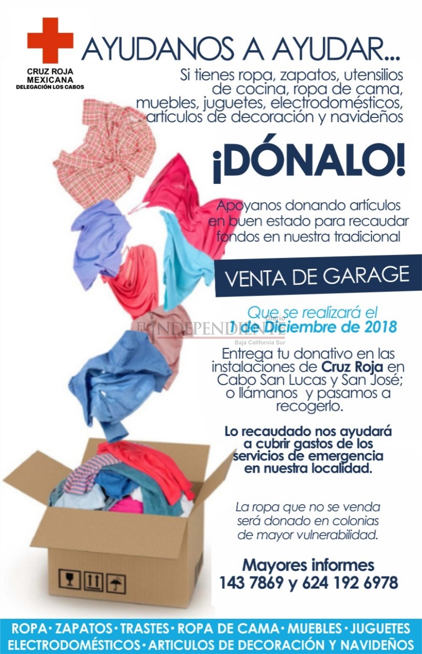 Invita Cruz Roja Mexicana a donar artículos para su tradicional venta de “garage” 