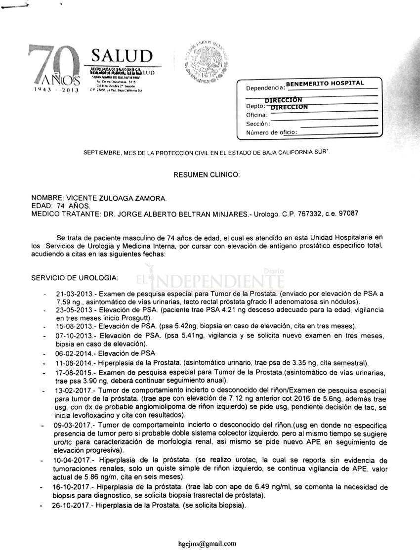 No "pudieron" detectarle cáncer durante 4 años en el H. Salvatierra