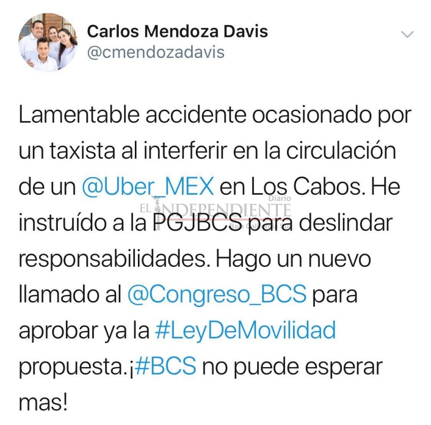 Pide el Gobernador Mendoza aprobar Ley de Movilidad lo más pronto posible