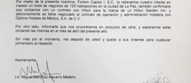 Anuncian la construcción de un nuevo hotel para La Paz