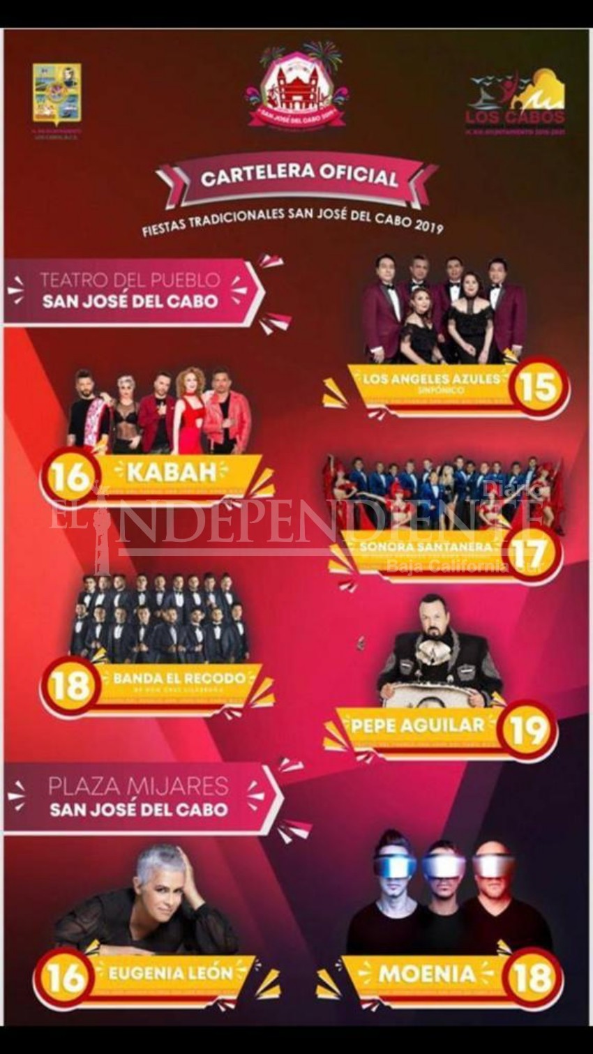 Lista cartelera oficial de Fiestas Tradicionales de San José del Cabo