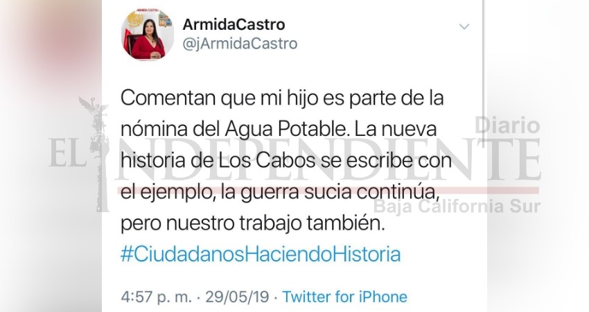 No desmiente Armida Castro que su hijo esté en la nómina del Ayuntamiento
