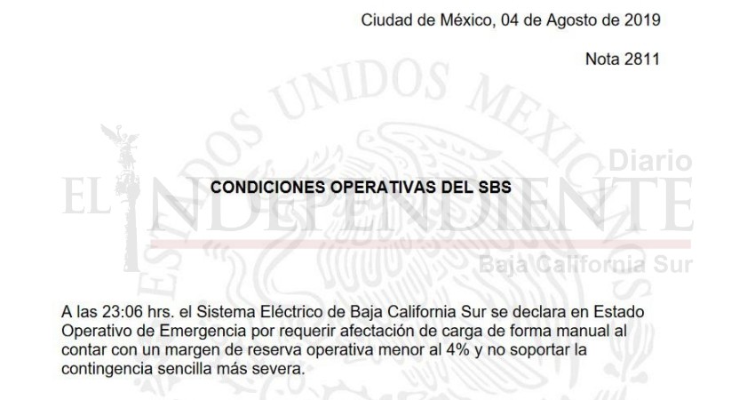 De nuevo declaran a BCS en estado de emergencia por falla en el sistema eléctrico 