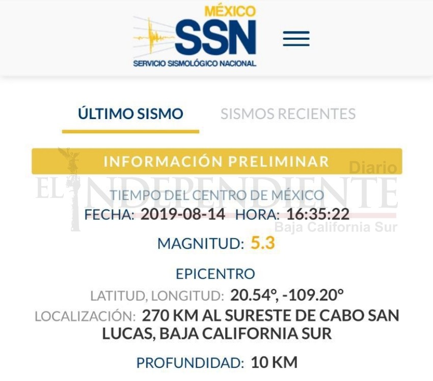 Se registra sismo al sureste de Los Cabos 