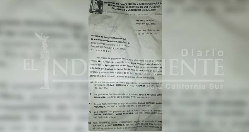 “Ayuntamiento Los Cabos no quiere pagarme el juicio que gané por quitarme la base”: Ex empleado   