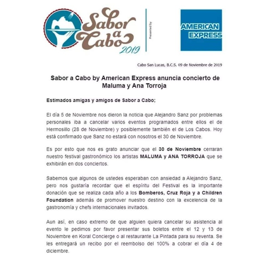 Maluma y Ana Torroja amenizarán el festival “Sabor a Cabo”