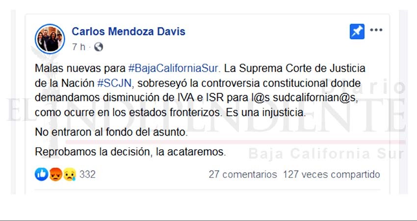 Rechaza SCJN que BCS reciba trato de zona fronteriza; “es injusto”, dice el Gobernador
