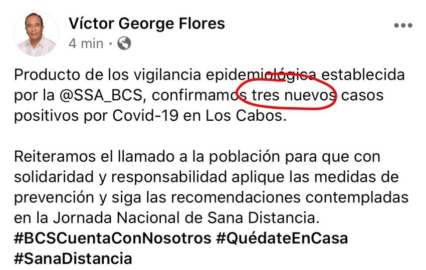 Aumenta a 5 los casos de COVID-19 en Baja California Sur