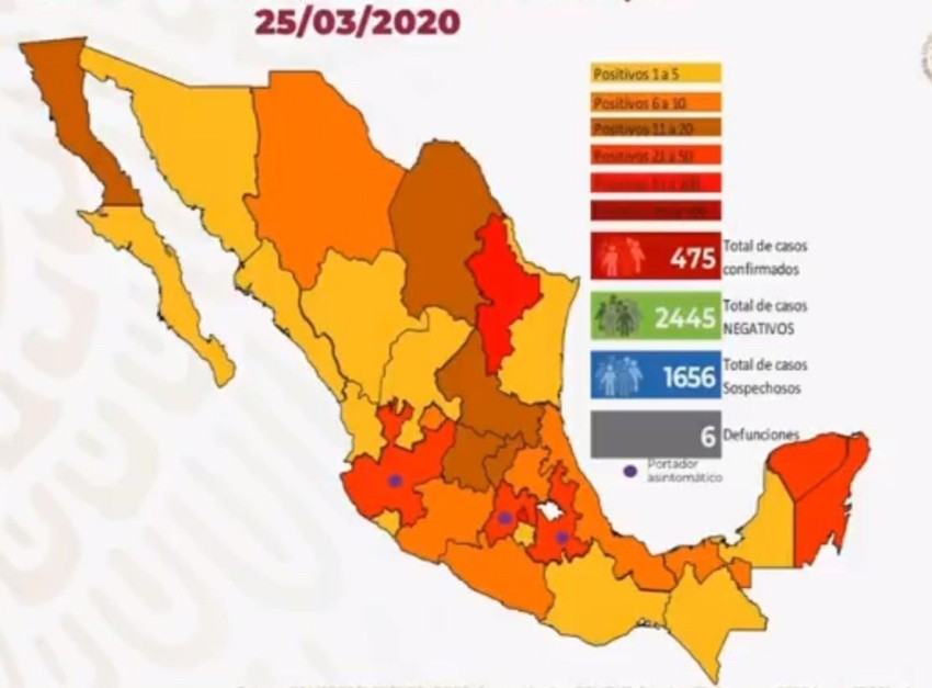 Suman 475 los casos positivos de coronavirus en México