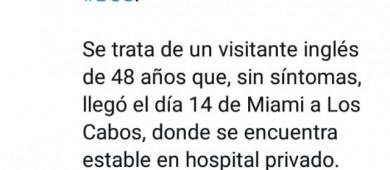 BCS registra el primer caso de Coronavirus