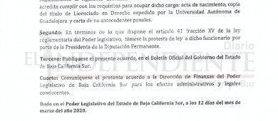 Publica Gobierno estatal otro nombramiento para minoría del Congreso BCS