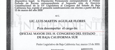 Publica Gobierno estatal otro nombramiento para minoría del Congreso BCS