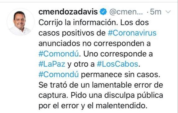Equivoca gobierno de BCS, no hay casos de COVID-19 en Comondú