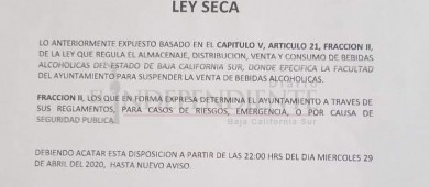 En Mulegé: decretan Ley Seca a partir hoy a las 10pm y hasta nuevo aviso