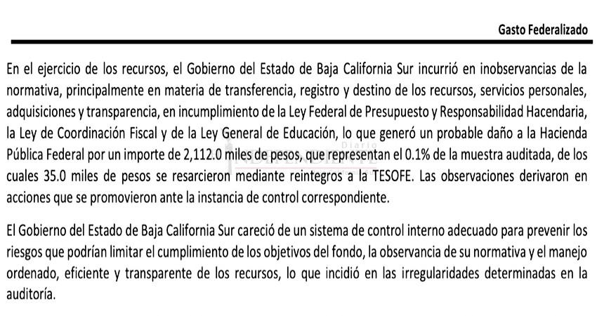 ASF revela nuevas irregularidades en la administración de Mendoza Davis con recursos federales destinados a educación 