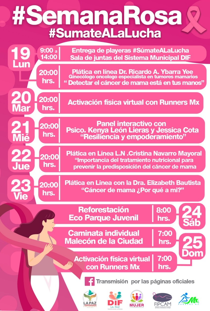 El próximo lunes inicia la Semana Rosa, por el mes de la lucha contra el cáncer de mama