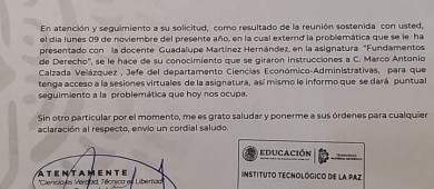 Tec La Paz, pone supervisor a maestra por polémica con estudiantes