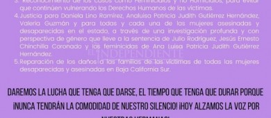 Colectivas exigen acciones ante violencia feminicida en BCS