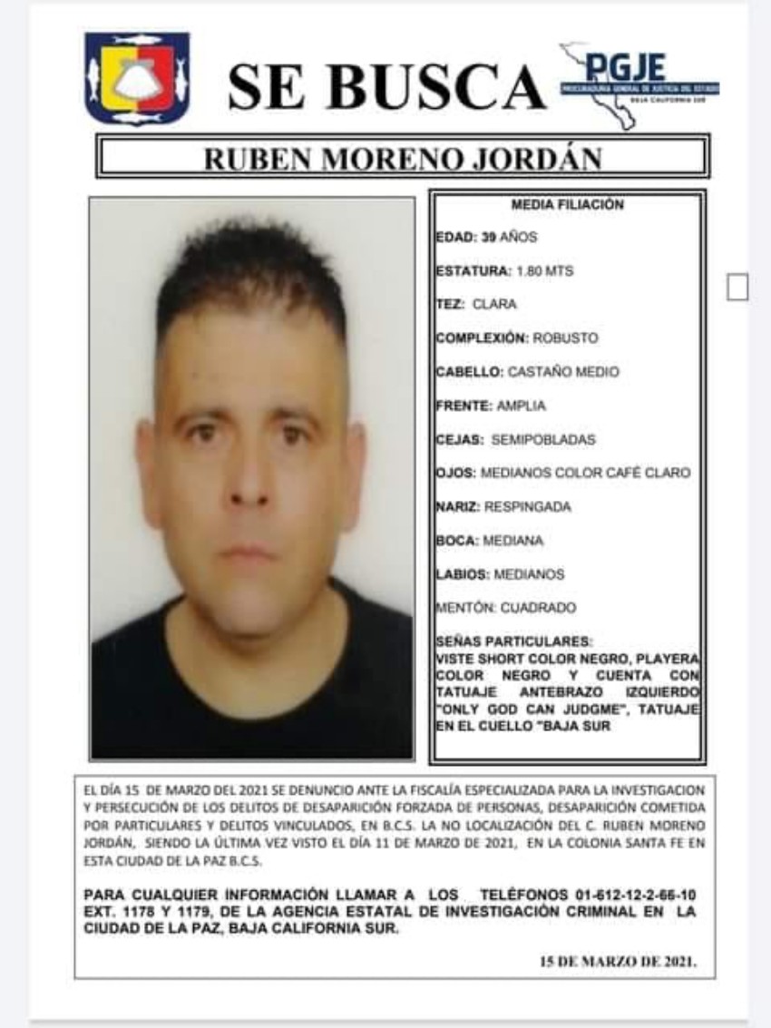 Sigue la búsqueda de Rubén Moreno, desaparecido desde el 11 de marzo