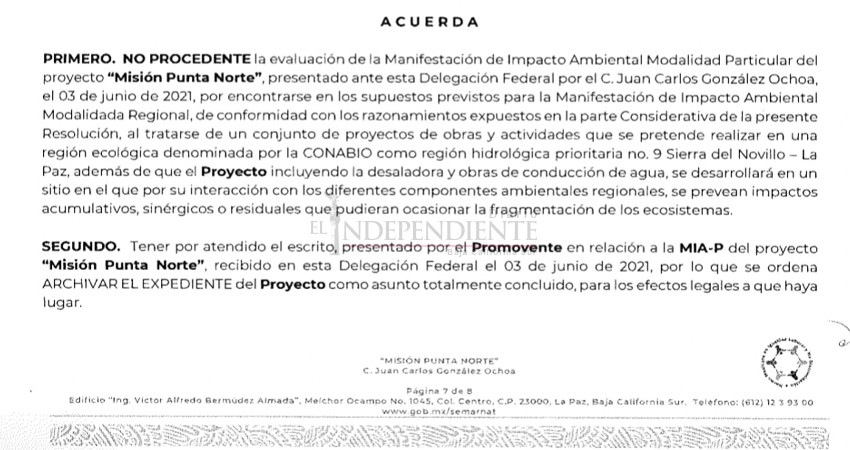 Manifestación de Impacto Ambiental de Misión Punta Norte es “improcedente”: Semarnat