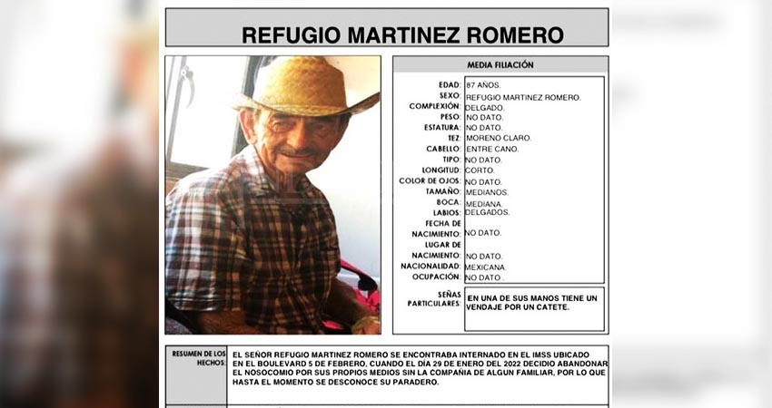 Localiza Policía Estatal adulto octogenario reportado como extraviado en La Paz 