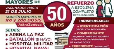 Inicia en BCS vacunación de refuerzo para mayores de 50 años