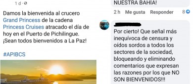 Arribo de crucero a Pichilingue causa disgusto; APIBCS borra comentarios en redes