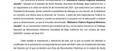 Ayto. de Mulegé podría recibir sanciones por remodelar biblioteca de Sta. Rosalía: INAH