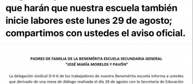 Cancelan paro laboral en Secundaria Morelos