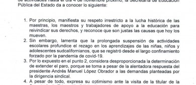 Como desproporcionada, califica SEP la ampliación del paro de labores del magisterio en BCS