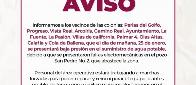 Al menos 12 colonias de La Paz sufrirán de baja presión en el servicio de agua