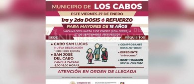 Hoy viernes se aplicará vacuna contra COVID-19 a mayores de 18 años en SJC y CSL
