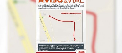 ¡Aviso! Debido a las competencias deportivas estatales, el acceso vehicular a la unidad deportiva Rodrigo Aragón en SJC permanecerá cerrado hasta el 26 de febrero