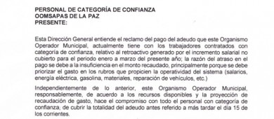 Trabajadores del OOMSAPAS La Paz exigen que cumplan con pago retroactivo al salario