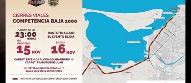 El cierre de vialidades para la Baja 1000 será a partir de este 14 de noviembre