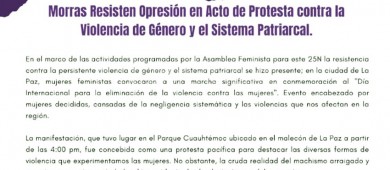 Denuncian agresiones a mujeres manifestantes, tras conmemoración del 25N en La Paz