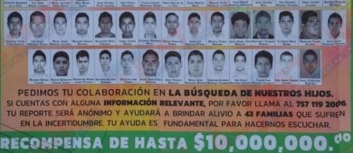 Ofrecen por los 43 normalistas $10 millones de recompensa