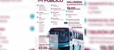 Este 31 de octubre suspenderán el servicio se transporte en algunas rutas a partir de las 6 de la tarde