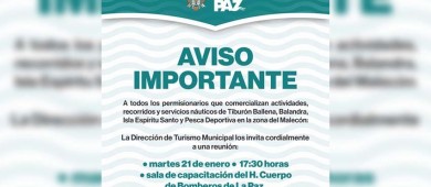 Convoca Turismo Municipal a una reunión con permisionarios náuticos de La Paz