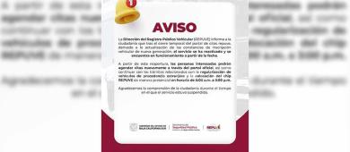 Anuncia REPUVE reapertura del portal de trámites de regularización vehicular