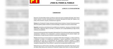 PT confirma pleito entre sus militantes activos; condena agresión física contra el diputado Omar Torres