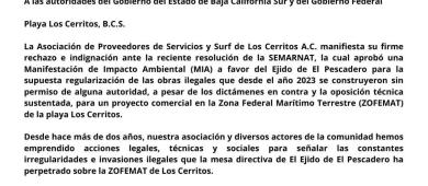 Asociación de prestadores de servicios pide revocar autorización ambiental para proyecto en Playa Los Cerritos