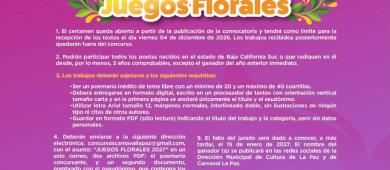 Ayuntamiento de La Paz convoca a participar en los Juegos Florales del Carnaval 2027